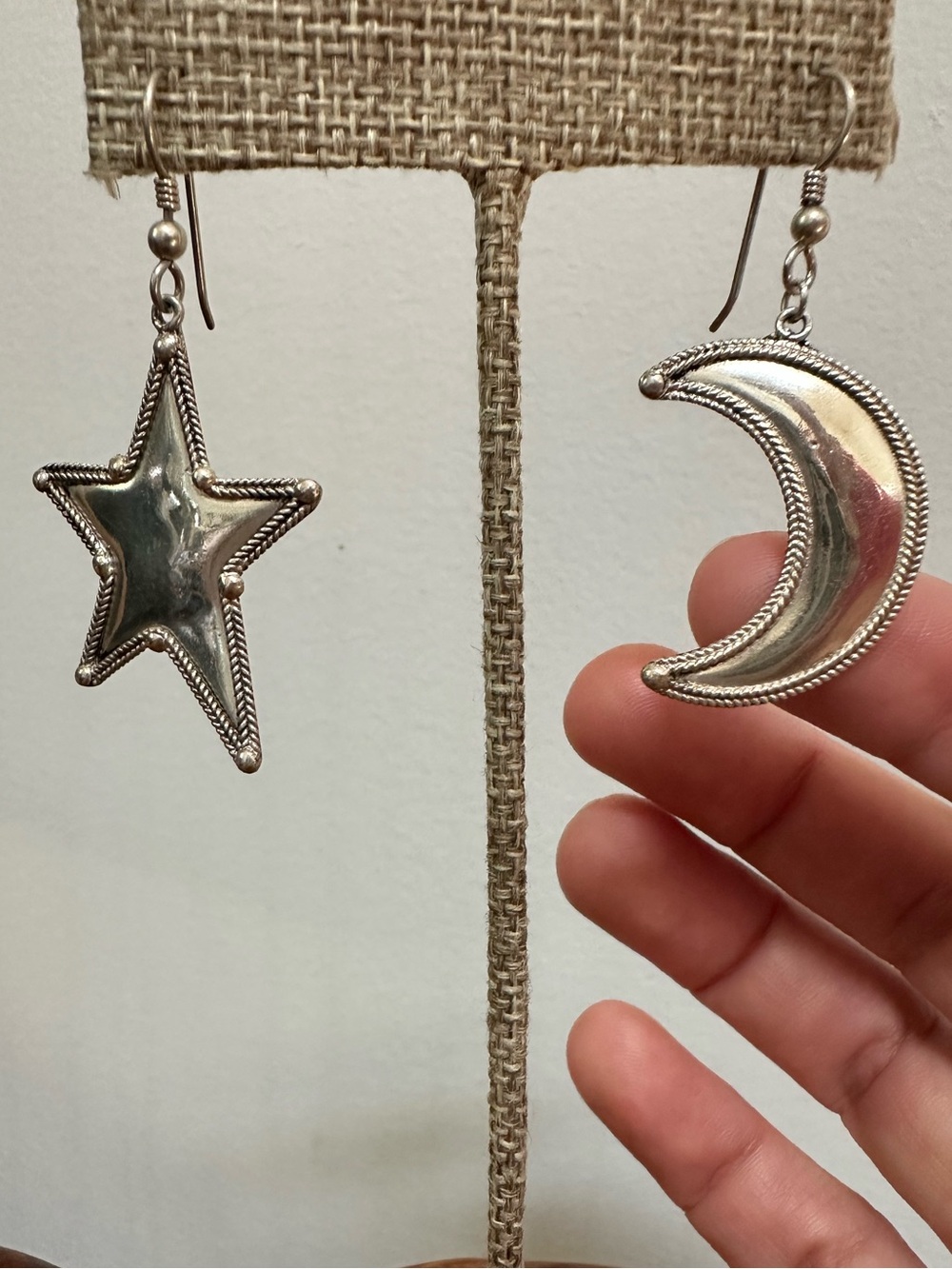 Vintage Sterling Silver Sun & Moon Earrings, Gypsy, Boho, Hippie, Witchy